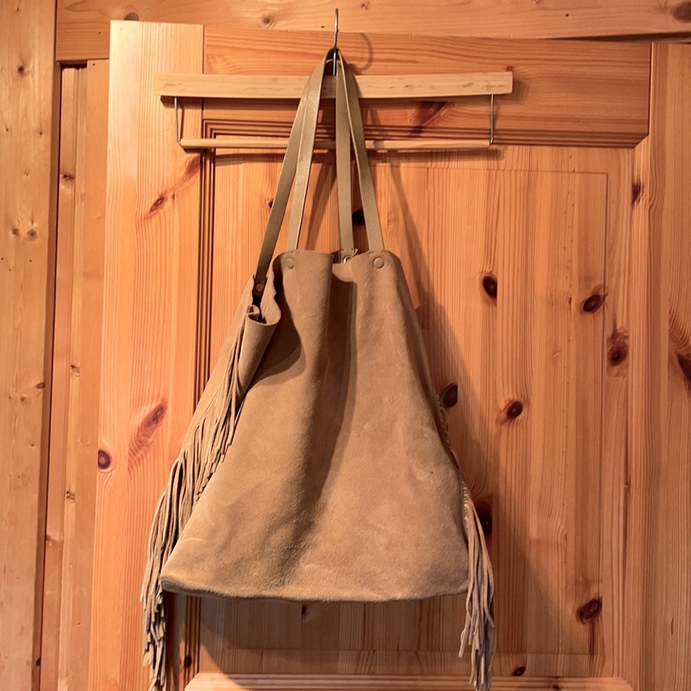 All Saints tote/shoulder bag, 100% suede leather, fringe sides